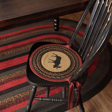 Cumberland Moose Applique Braided Jute Chair Pad Set of 6 Natural, Chili Pepper Red, Caviar - The Fox Decor